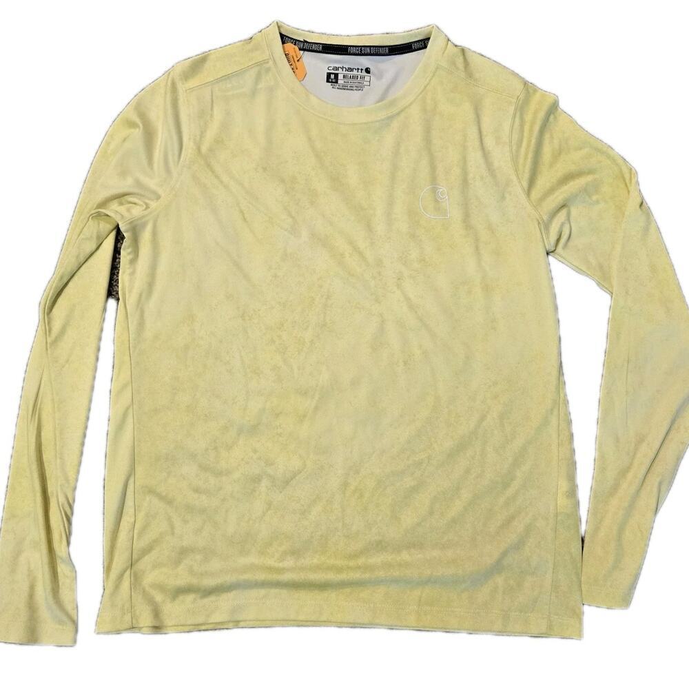 NWT Carhartt Womens MED Force Sun Defender Long Sleeve UPF 50 YELLOW Distressed